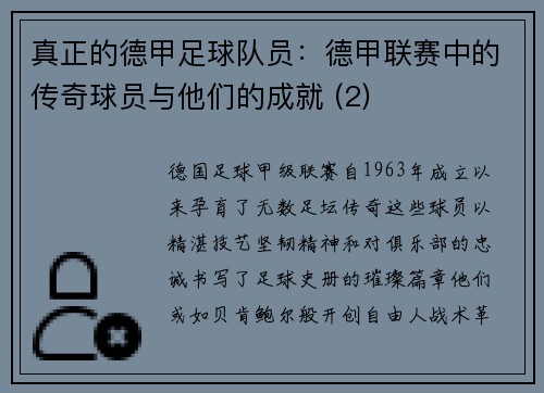 真正的德甲足球队员：德甲联赛中的传奇球员与他们的成就 (2)